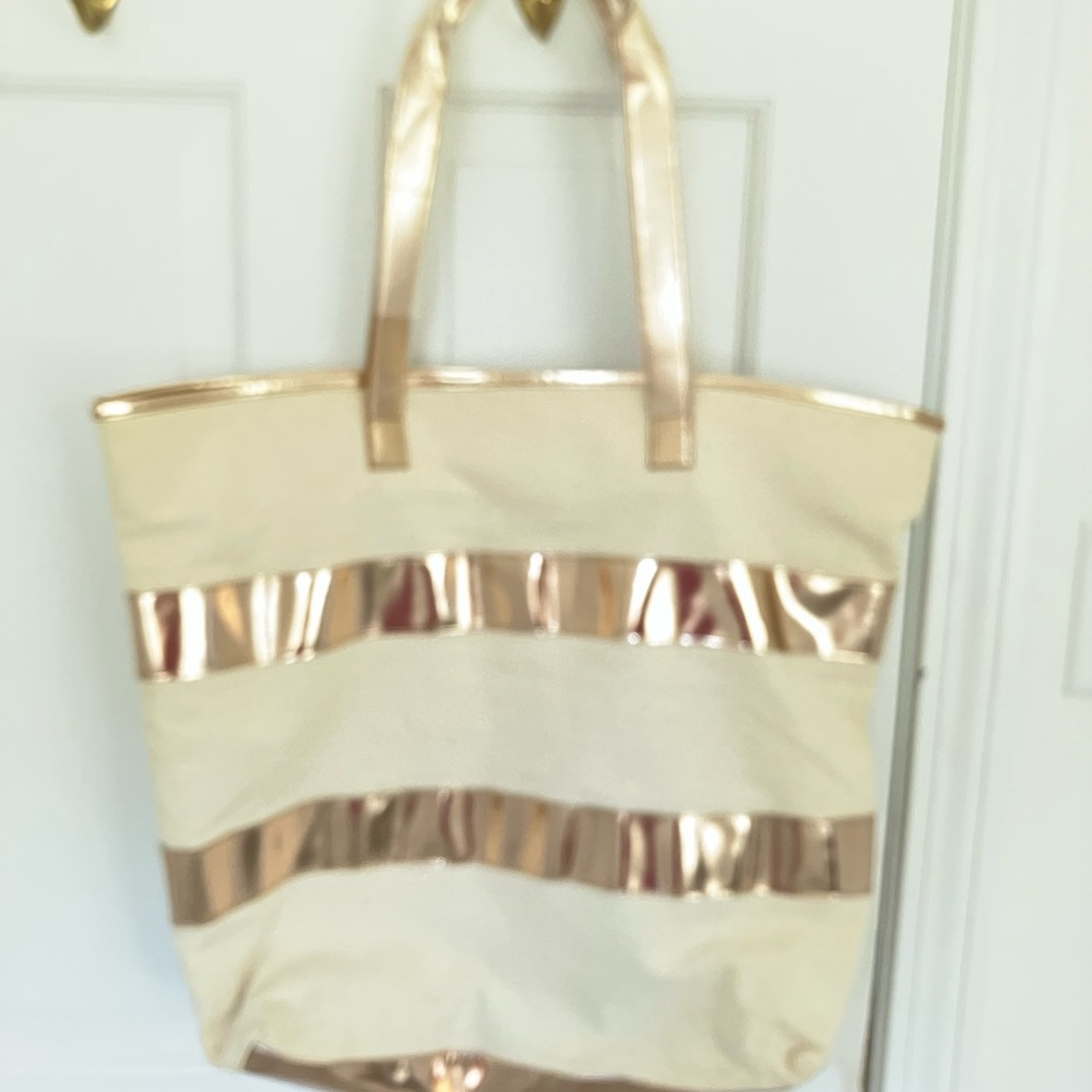 Light Canvas Tote Bag in Cream with Metallic Rose Accents